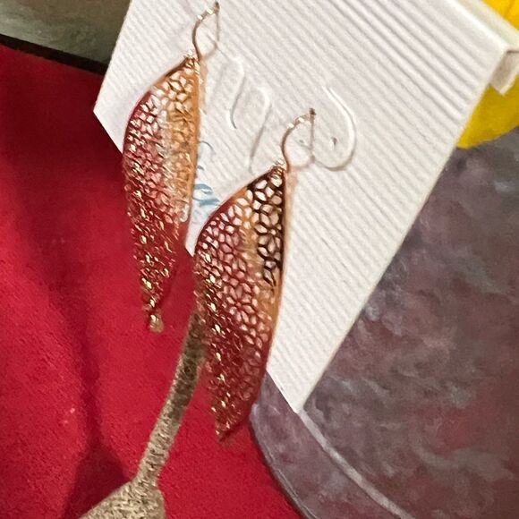 Premier Designs Copper  Leaf  Fishhook Earrings  #PDER1 - Picture 5 of 7